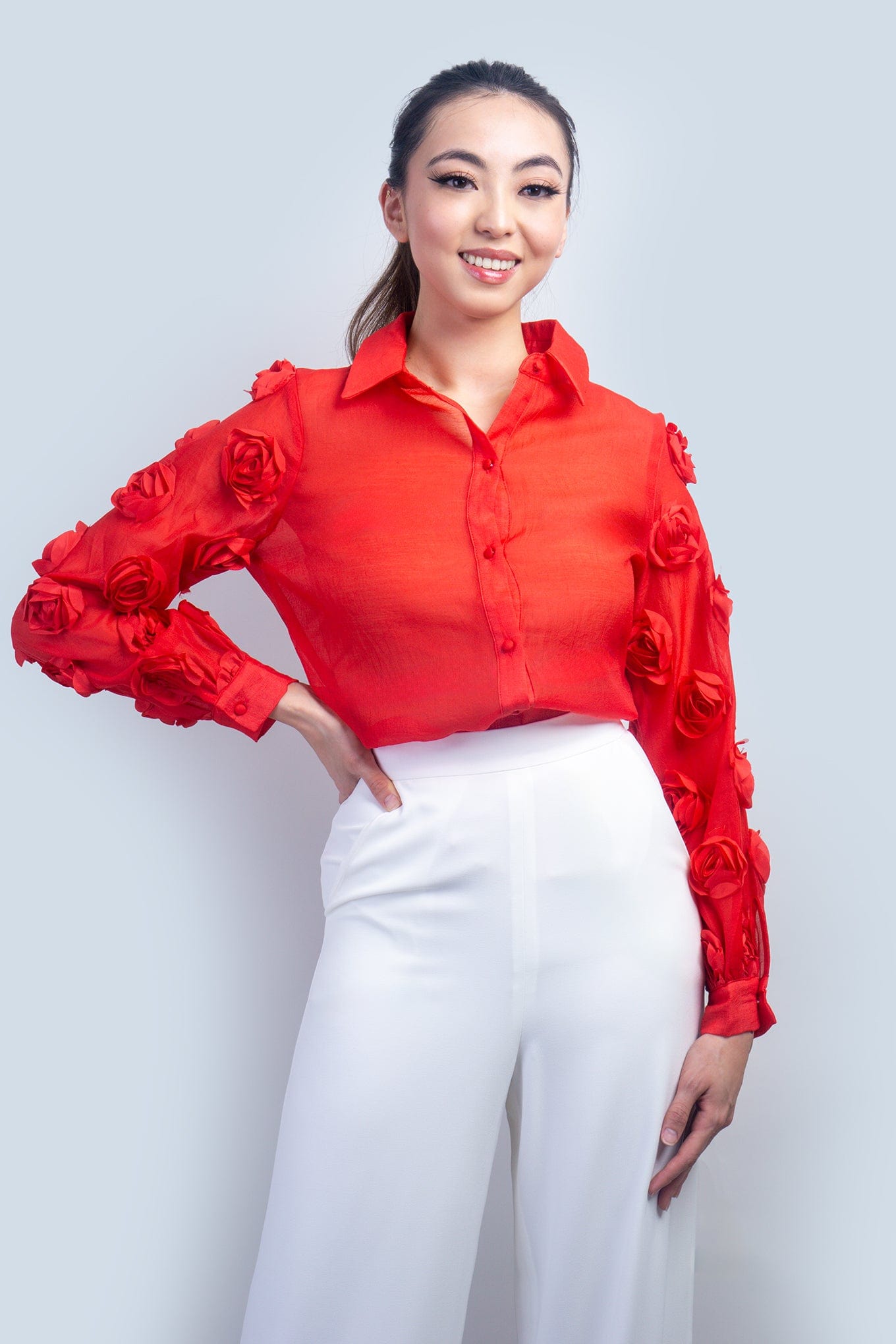 DCD TOPS Red 3D Rose Blouse