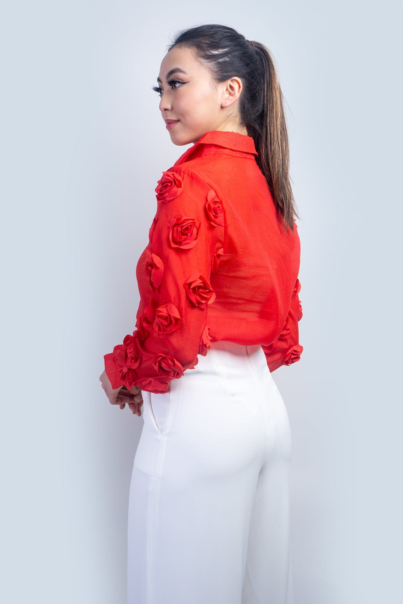 DCD TOPS Red 3D Rose Blouse