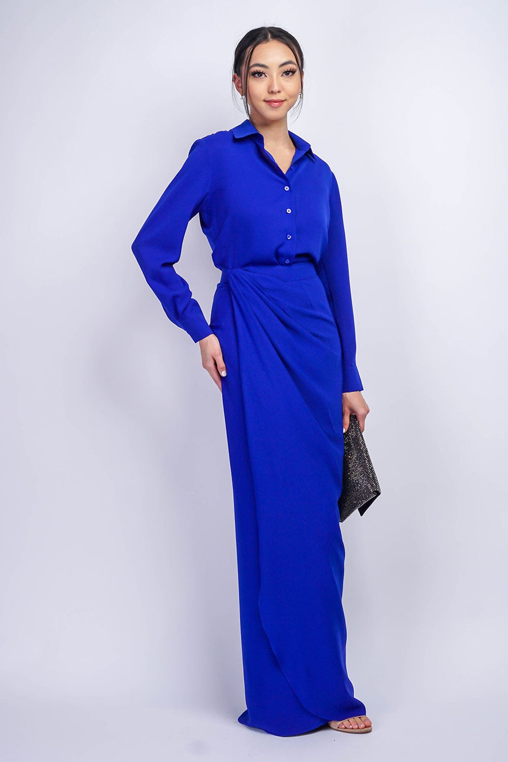 BOTTOMS Cobalt Trixie Wrapped Long Skirt - Chloe Dao