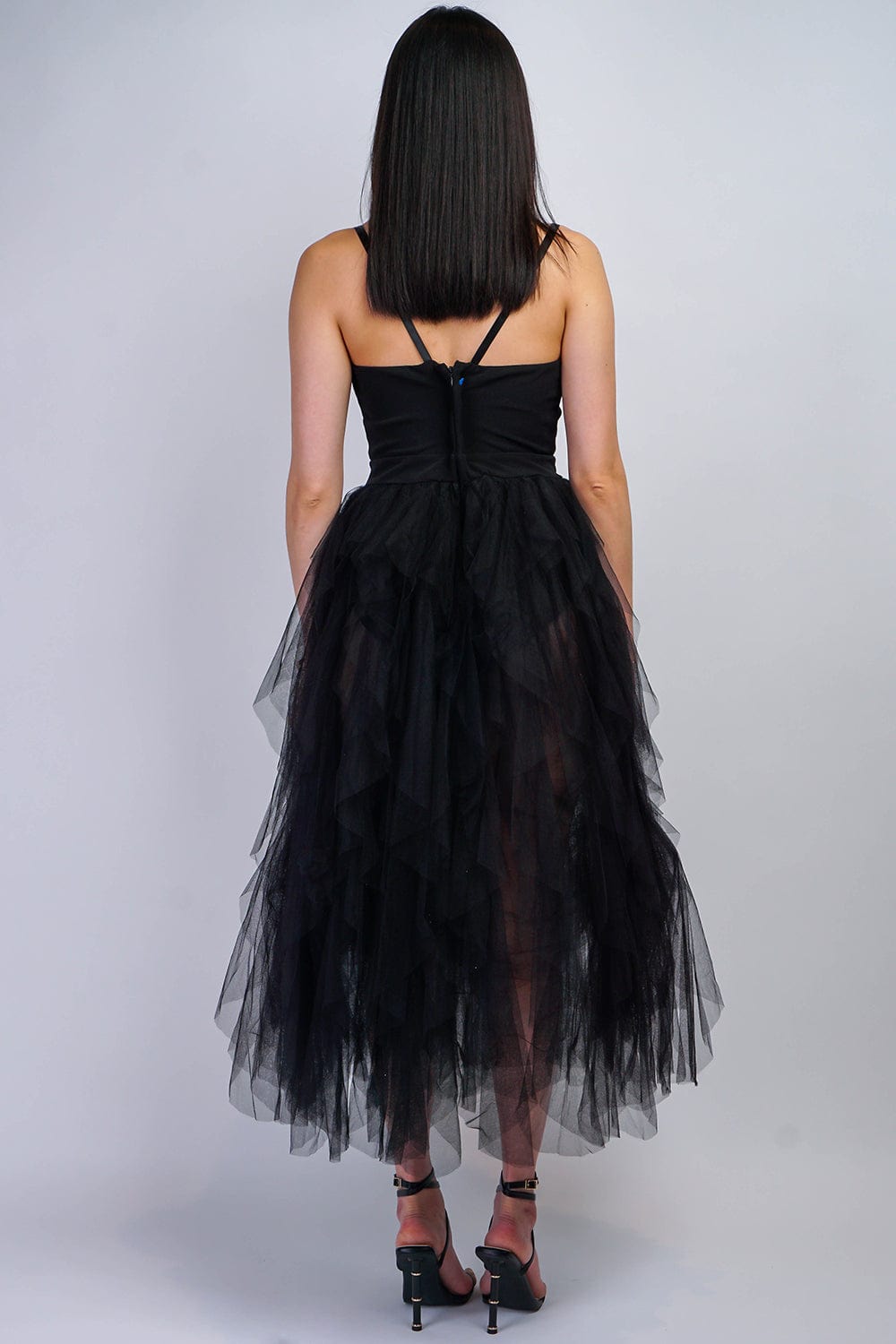 DCD Dresses Black V Ruffle Tulle Dress