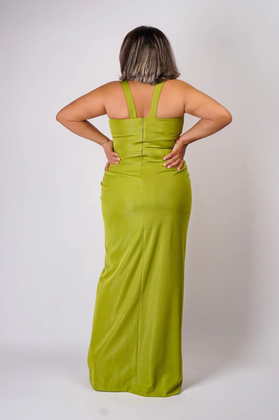 DCD GOWNS Chartreuse Luxe Slim V Neck Sonaya Gown