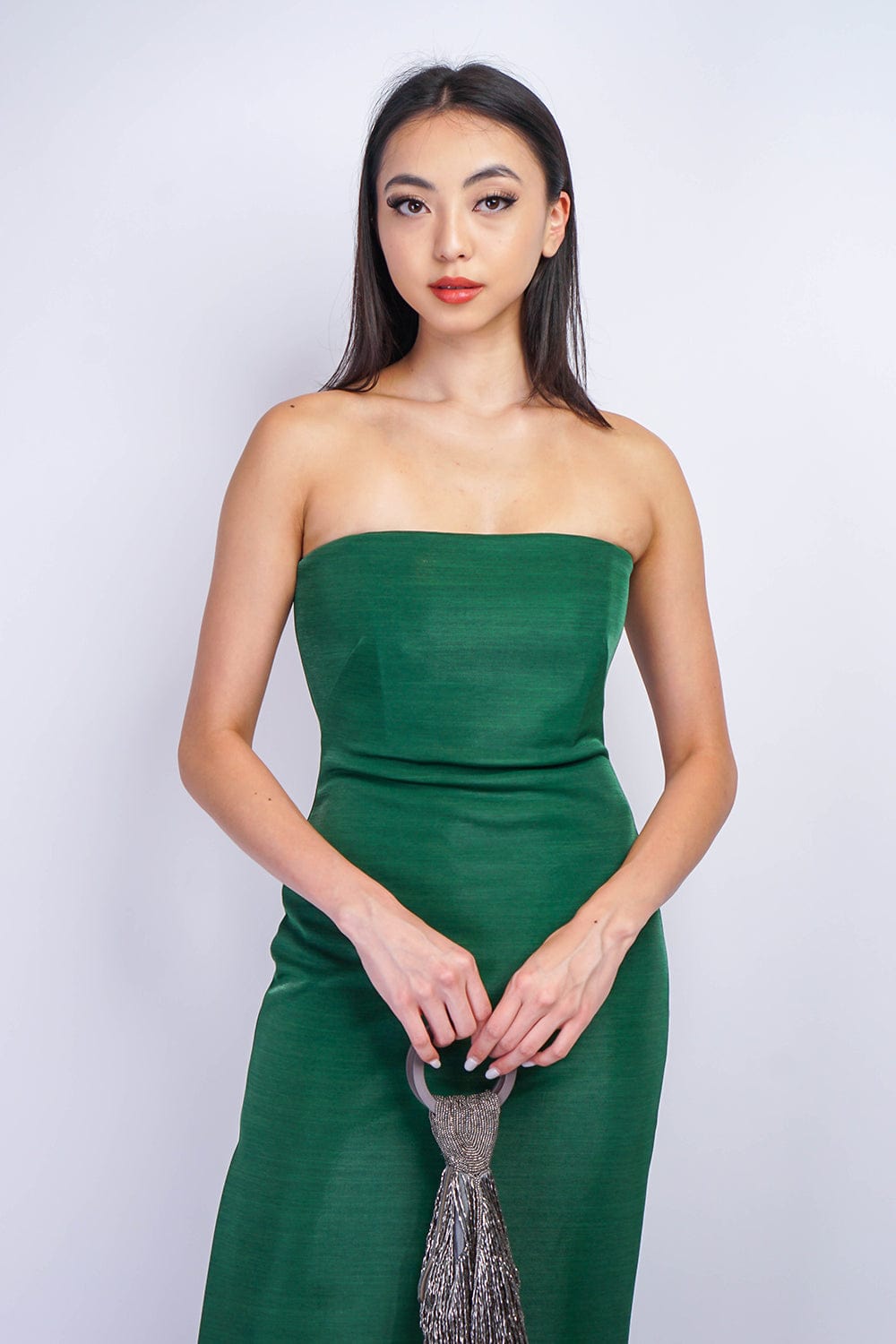 GOWNS Emerald Green Luxe Sheen Strapless Gown - Chloe Dao